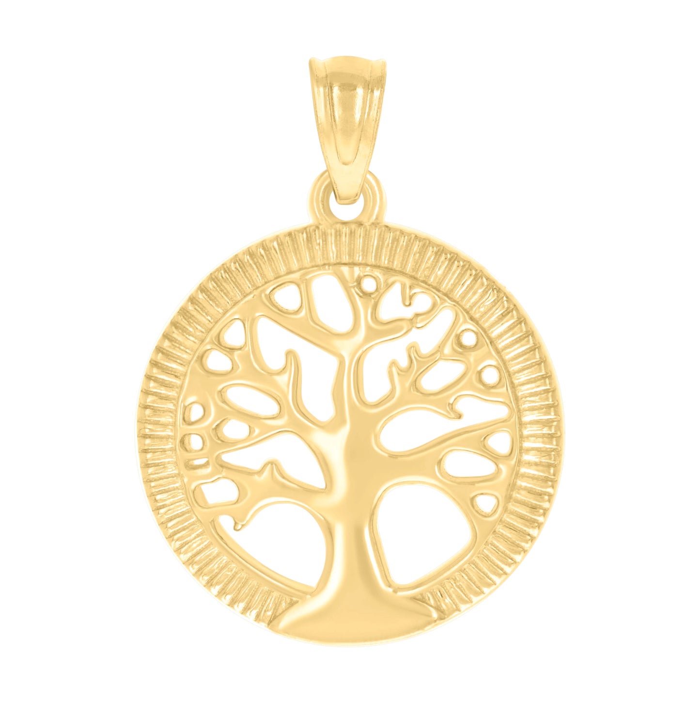 14K Yellow Gold Womens Tree Of Life Good Luck Charm Pendant