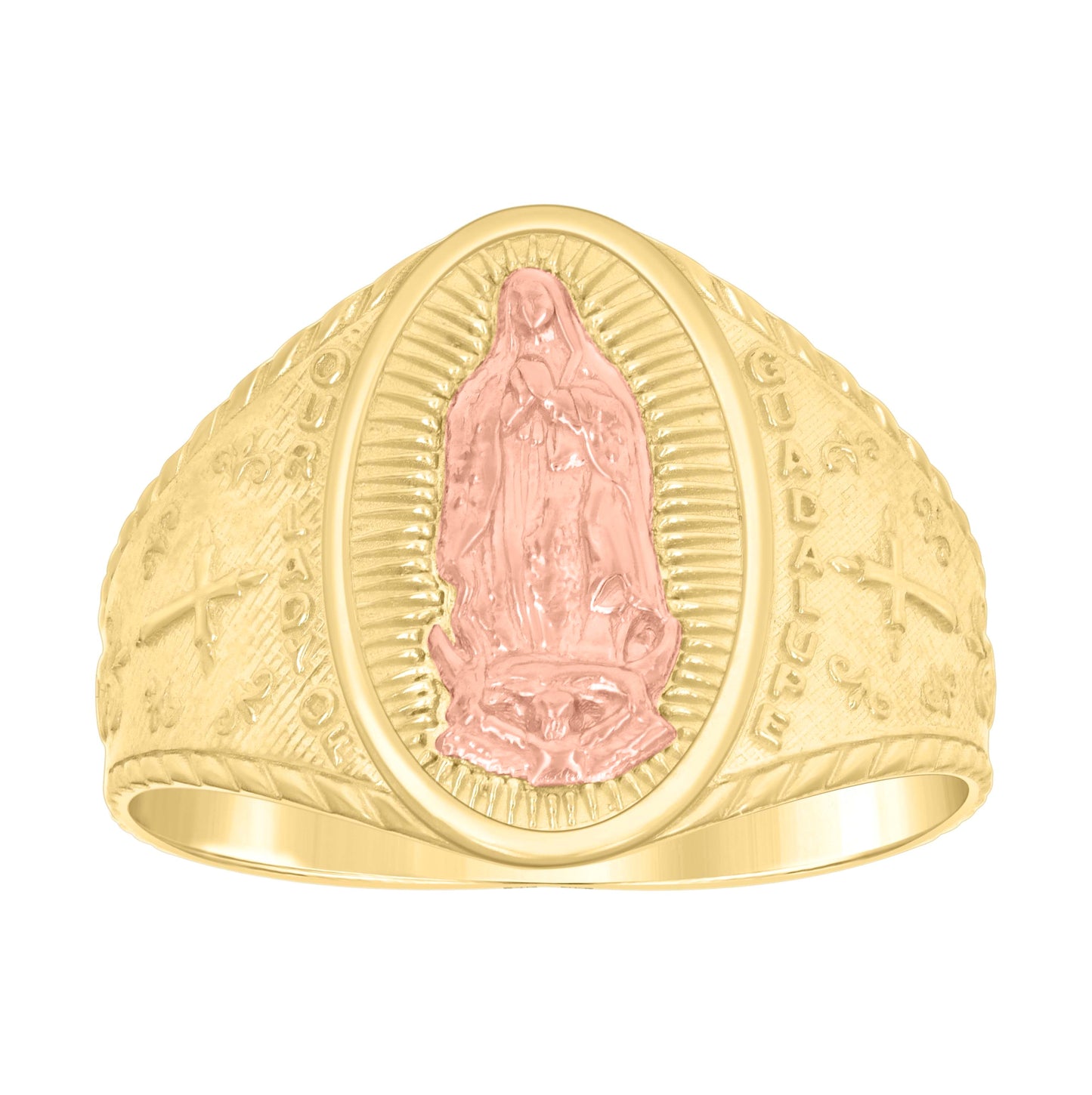 14K Two-tone Gold Mens Oval Guadalupe Religious Ring