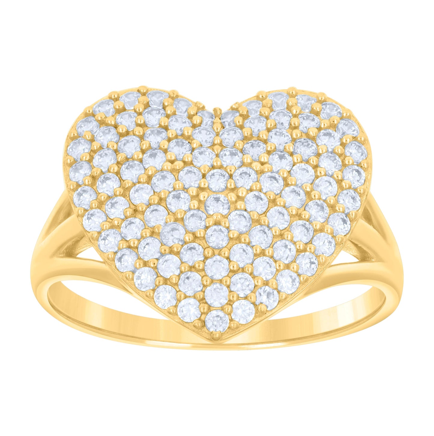 14K Yellow Gold Womens Cubic-Zirconia Heart Ring