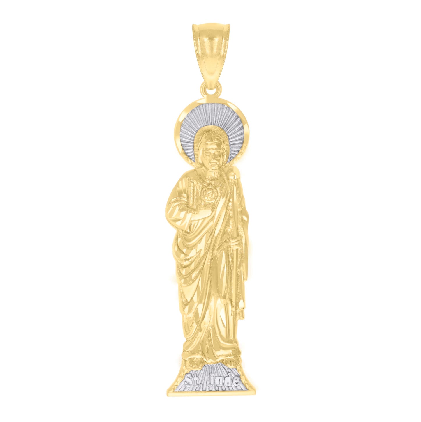 14K Two-tone Gold Mens St. Jude Religious Charm Pendant
