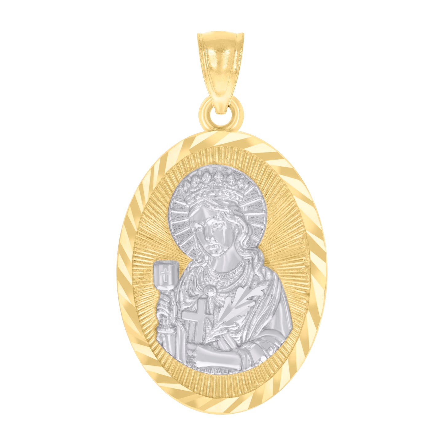 14K Two-tone Gold Mens St. Barbara Religious Charm Pendant