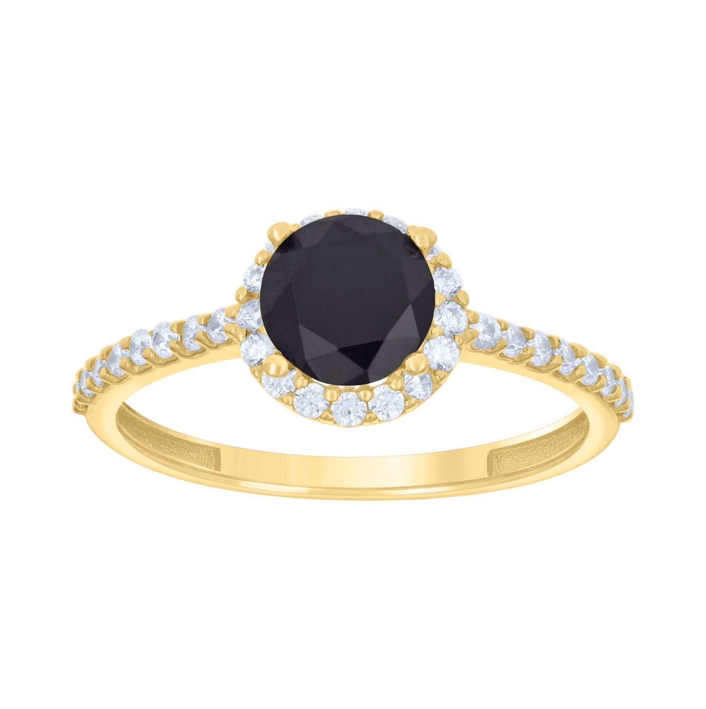 10K Yellow Gold Womens Black White Cubic-Zirconia Halo Fashion Ring