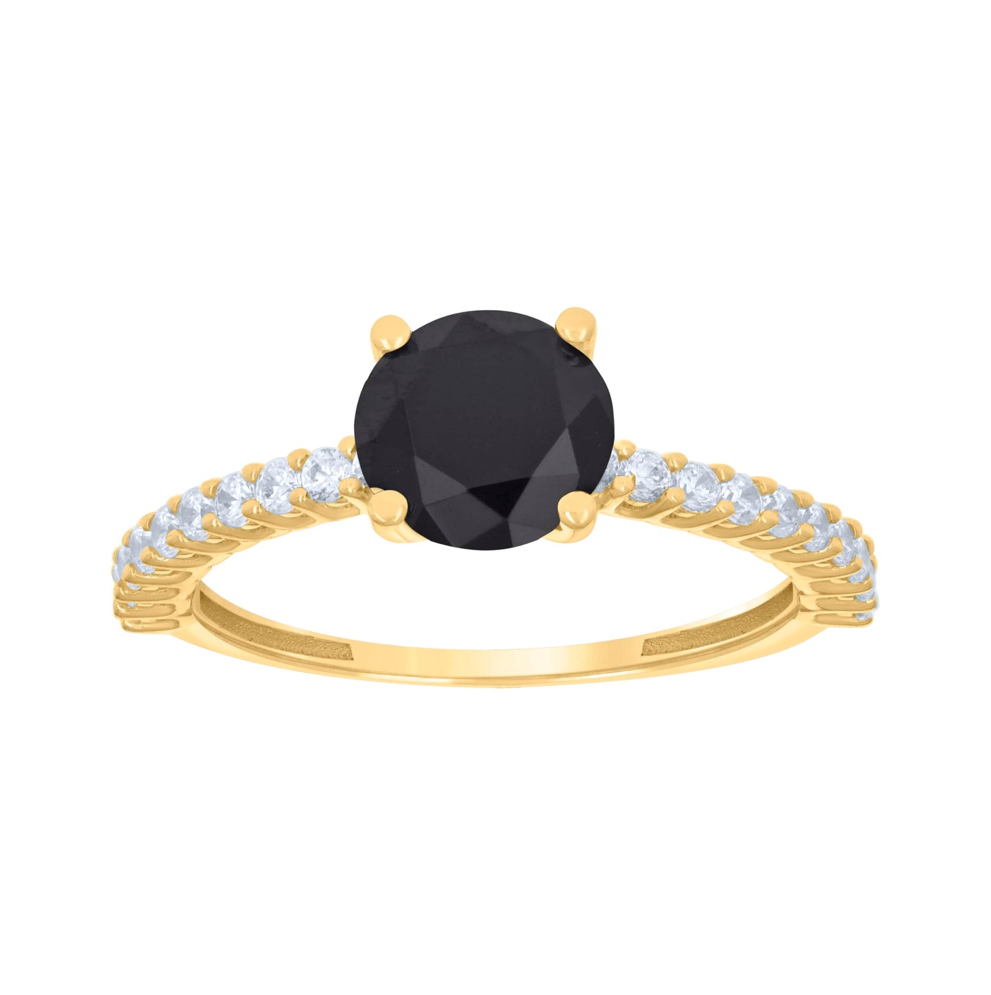 14K Yellow Gold Womens Black White Cubic-Zirconia Fashion Ring