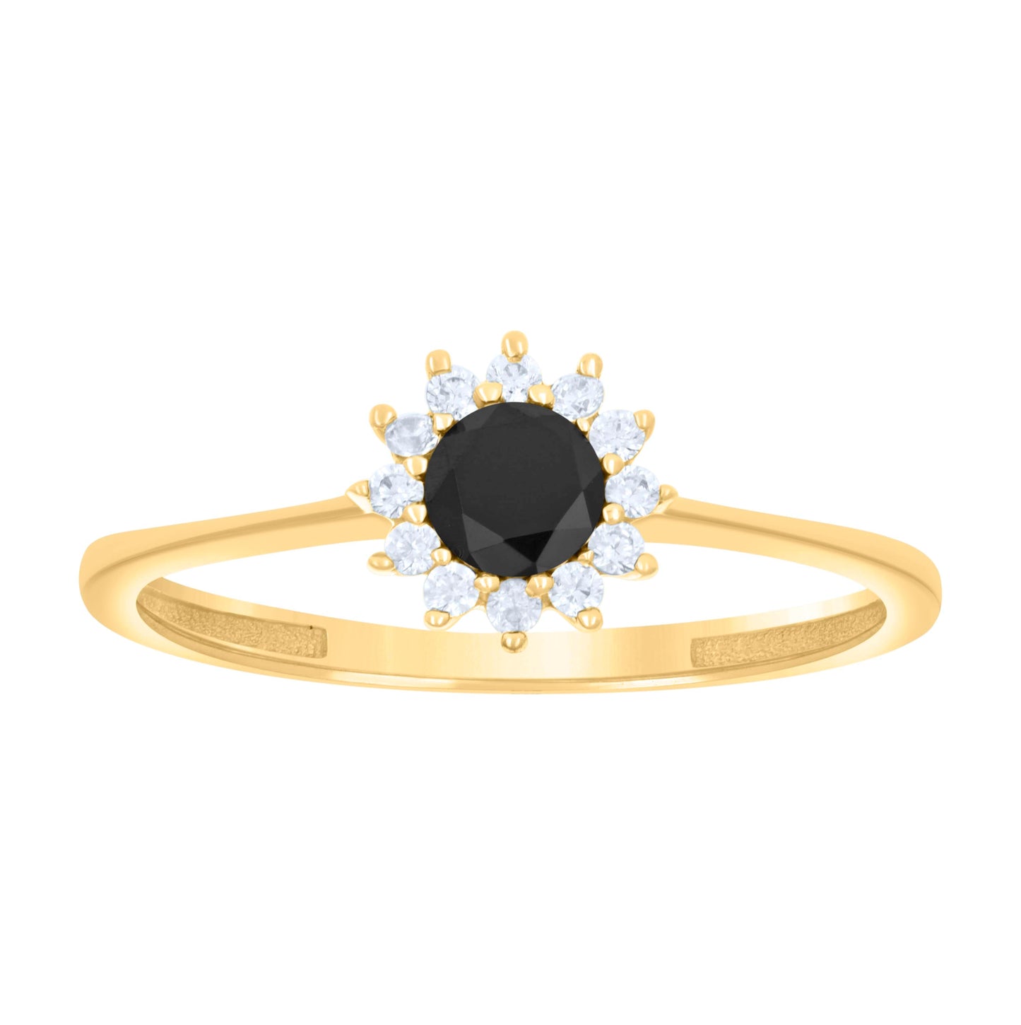 14K Yellow Gold Womens Black White Cubic-Zirconia Flower Fashion Ring