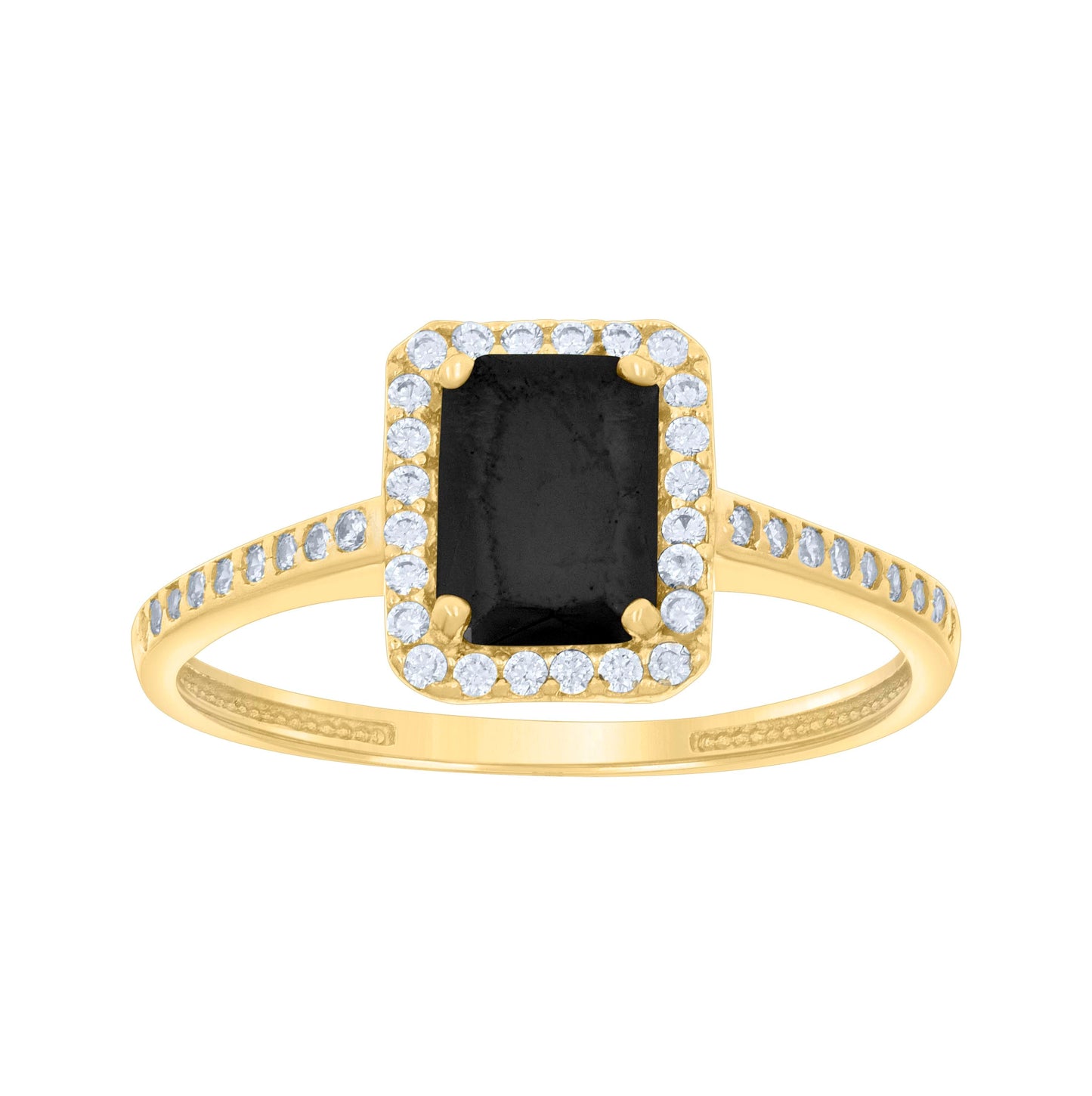 14K Yellow Gold Womens Black White Emerald Round Cubic-Zirconia Fashion Ring