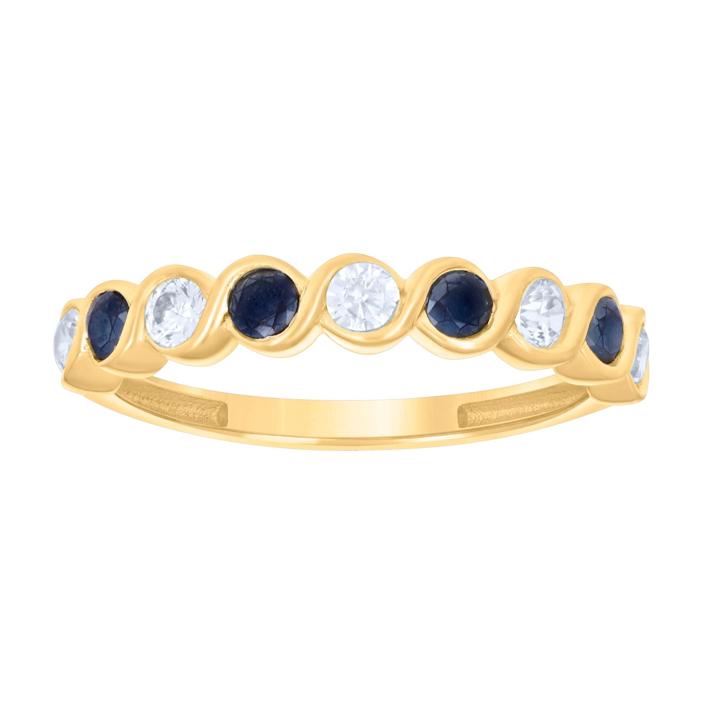 14K Yellow Gold Womens Black White Cubic-Zirconia Half Eternity Ring