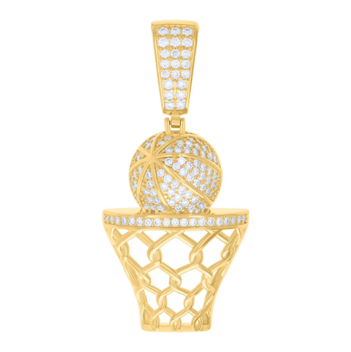 Sterling Silver Mens 1.15ct Moissanite Basket Ball Sports Charm Pendant