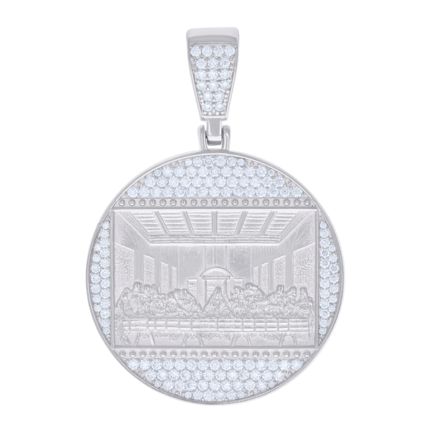 Sterling Silver Mens 2.24ct Moissanite Last Supper Religious Charm Pendant