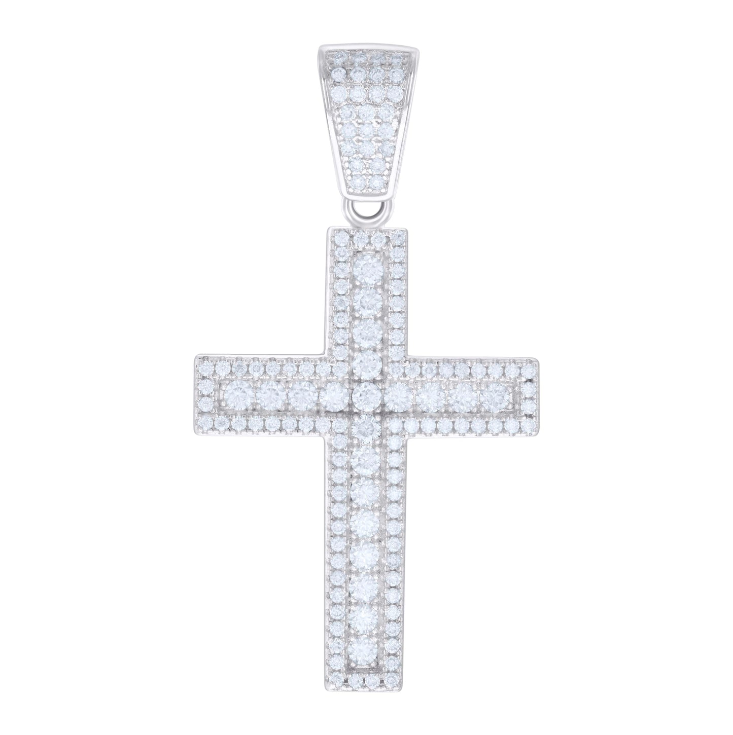 Sterling Silver Mens 1.85ct Moissanite Cross Religious Charm Pendant
