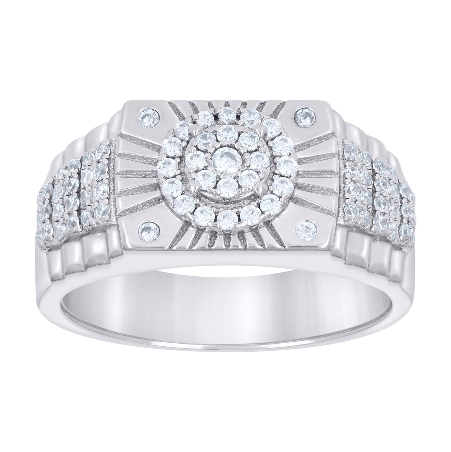 Sterling Silver Men's Cubic-Zirconia Fashion Bridal Anniversary Wedding Engagement Band Ring