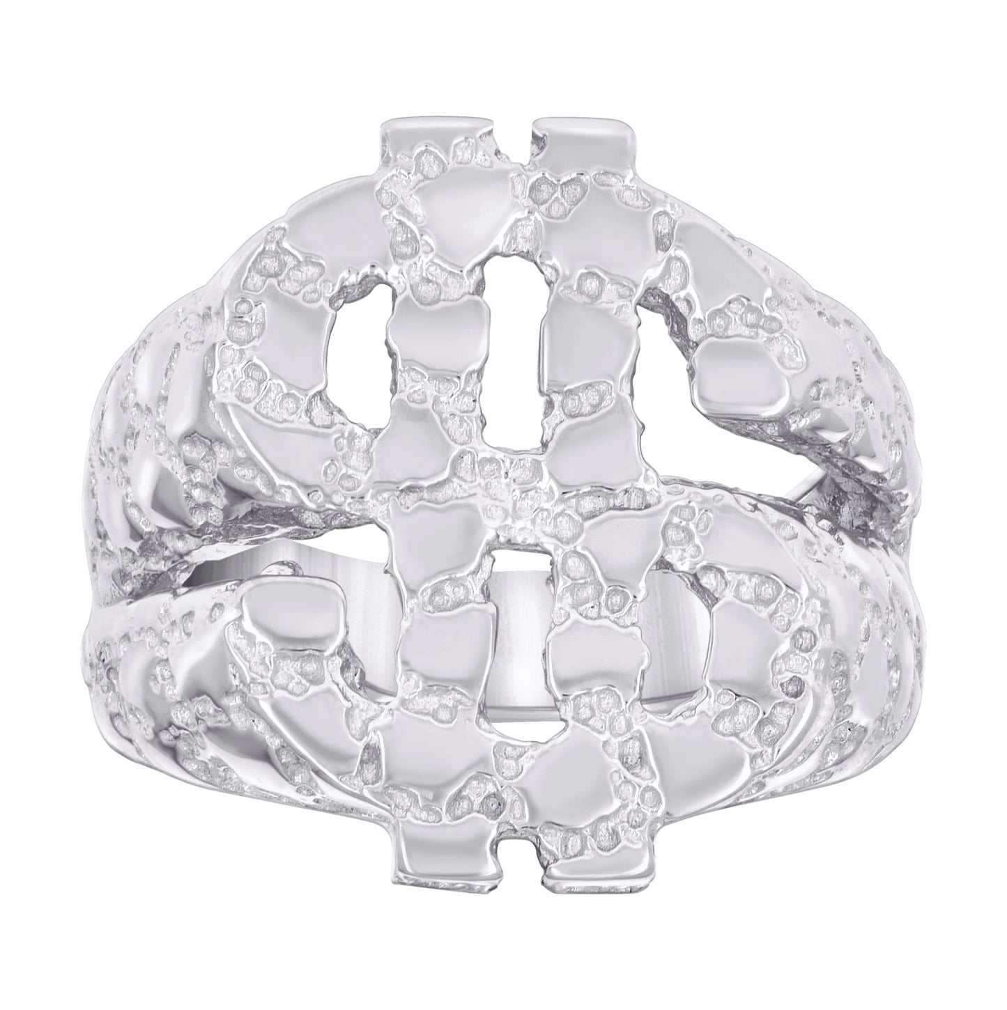 Sterling Silver Mens Nugget Dollar Sign Currency Bridal Anniversary Wedding Engagement Band Ring