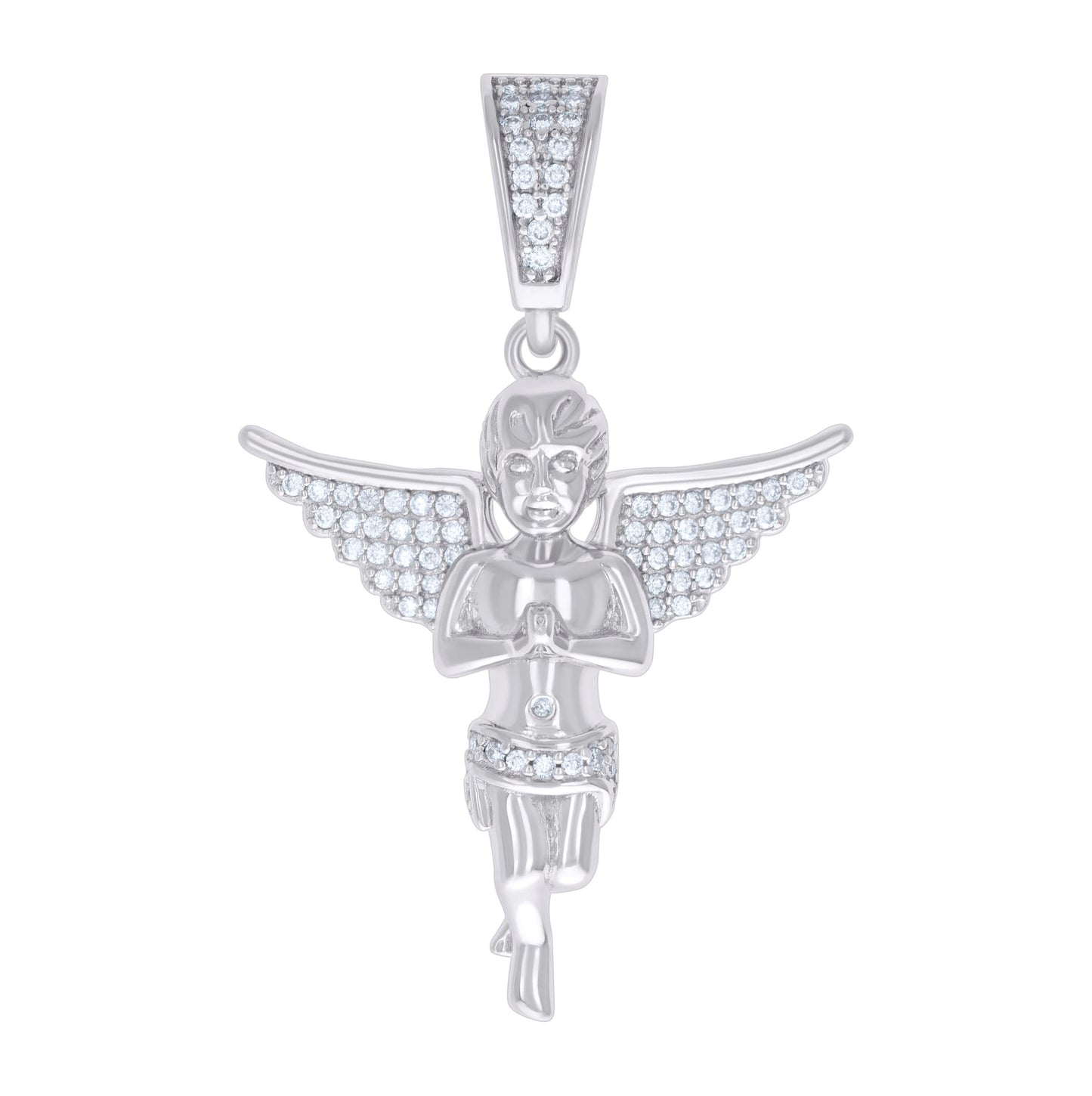 Sterling Silver Unisex 0.73ct Moissanite Angel Charm Pendant