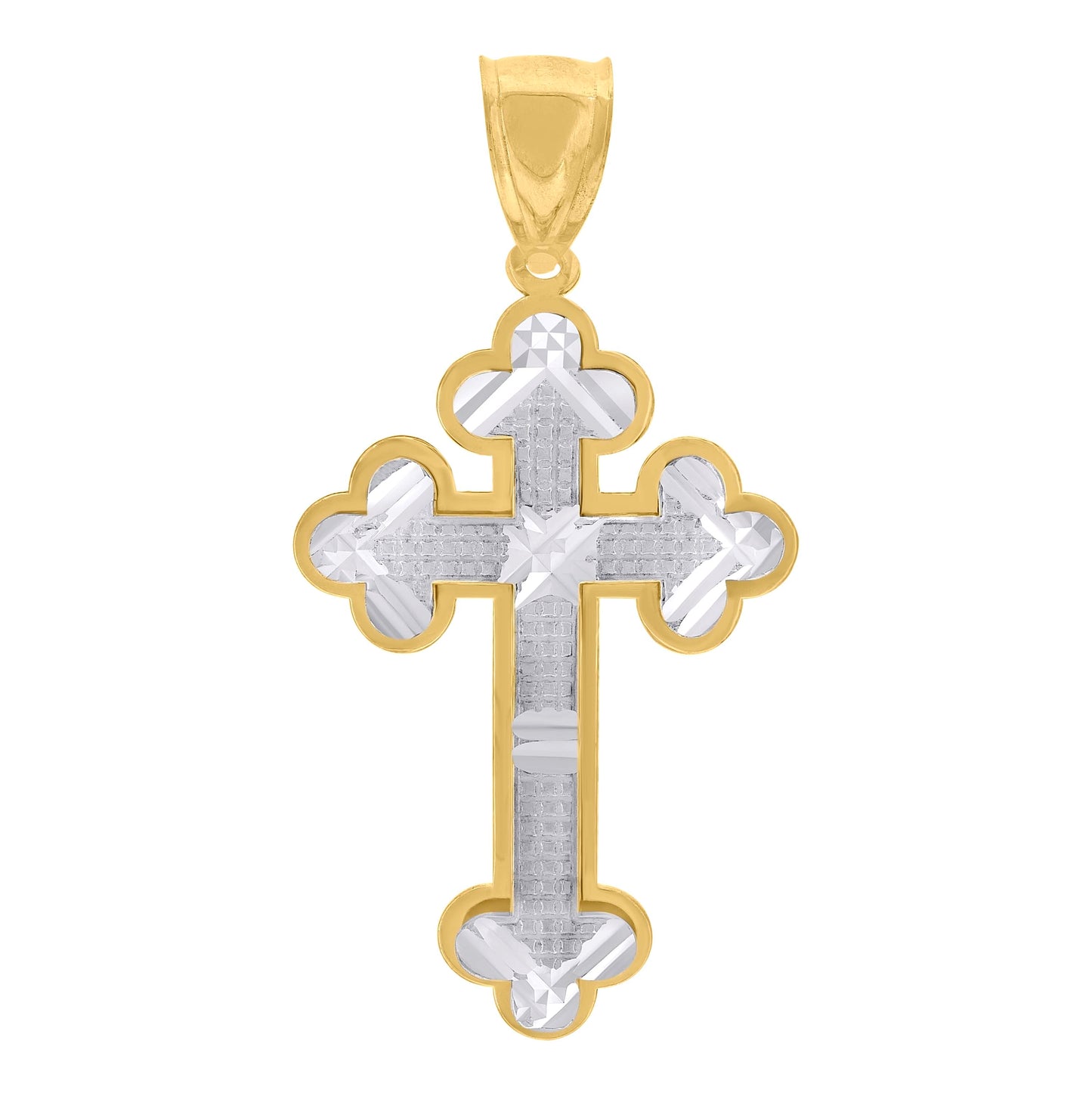 10K Two-Tone Gold Mens Women Textured Cross Religious Charm Pendant