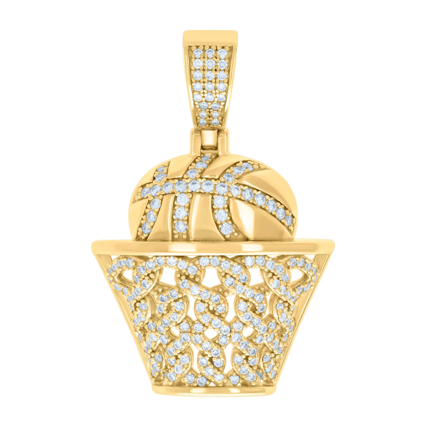 Sterling Silver Mens 1.01ct Moissanite Basket Ball Sports Charm Pendant