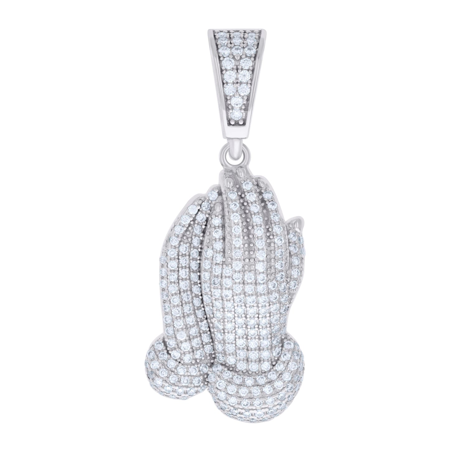 Sterling Silver Unisex 1.34ct Moissanite Praying Hands Symbol Religious Charm Pendant