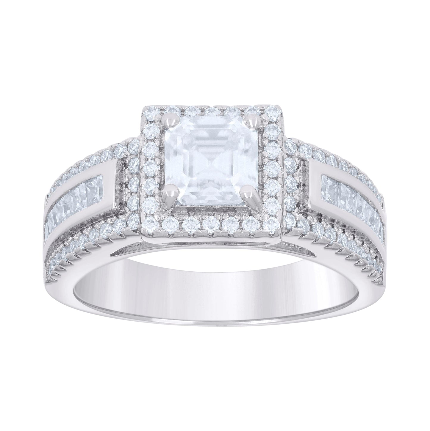Sterling Silver Womens Princess-cut/Baguette Round Cubic-Zirconia Fashion Bridal Anniversary Engagement Wedding Ring Sizes 5 - 10