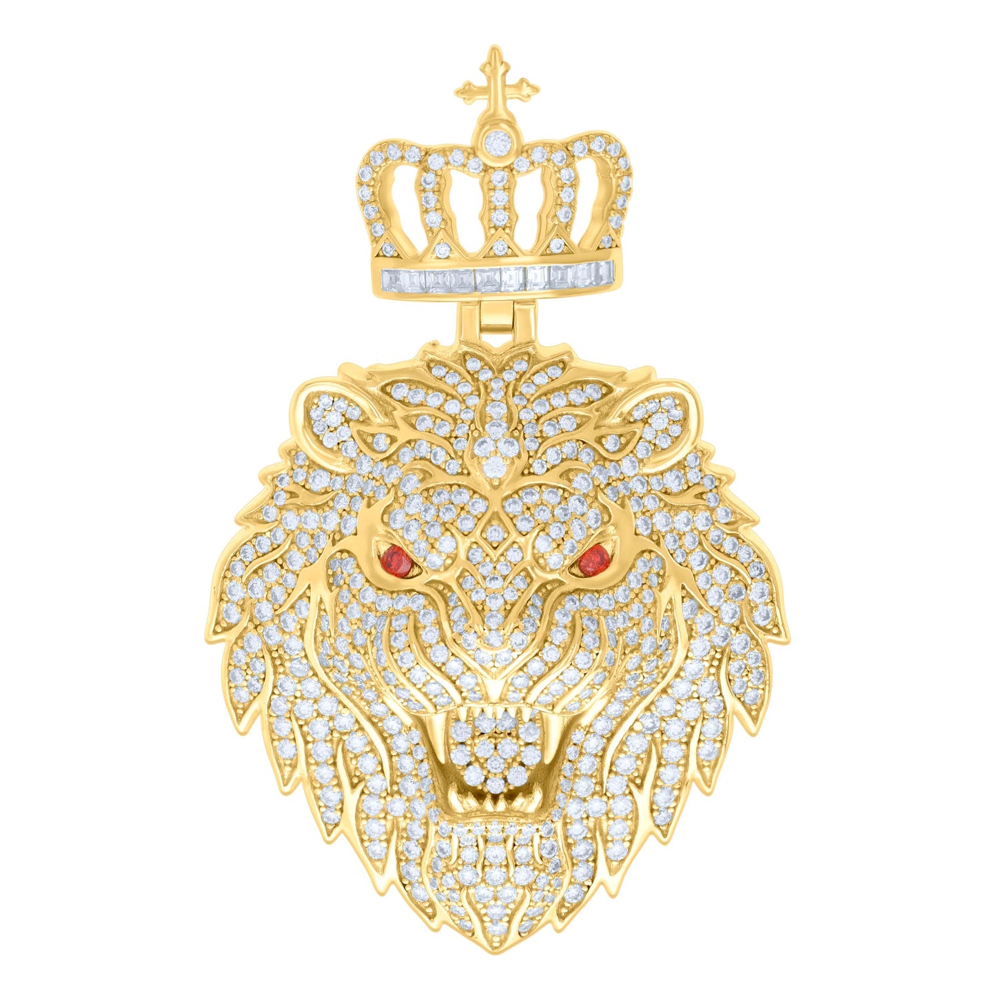 Sterling Silver Mens 4.48ct, 0.42ct Red White Baguette Round Moissanite Leo/Lion Head Pendant