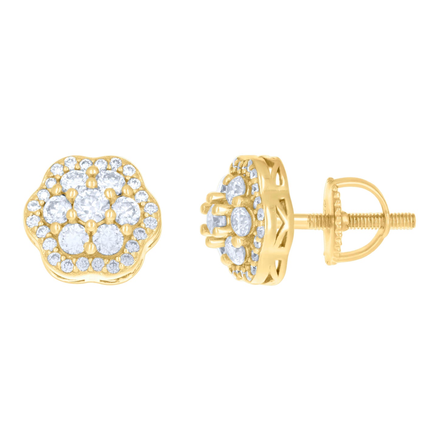 Sterling Silver Or Yellow-tone Womens 0.98ct Moissanite Flower Fashion Stud Earrings
