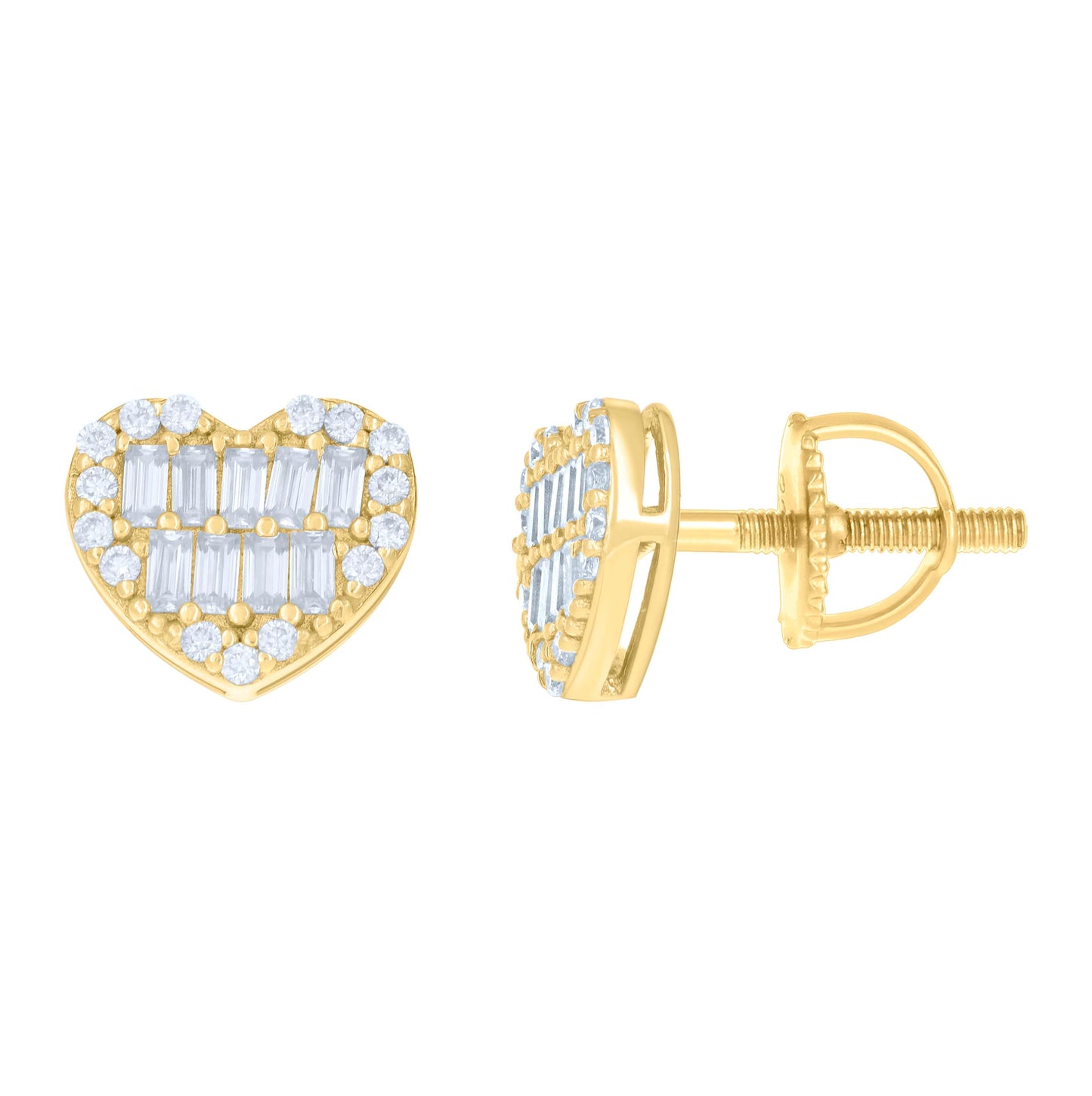 Sterling Silver Or Yellow-tone Womens 0.16ct Round 0.51ct Baguette Moissanite Love Heart Stud Earrings