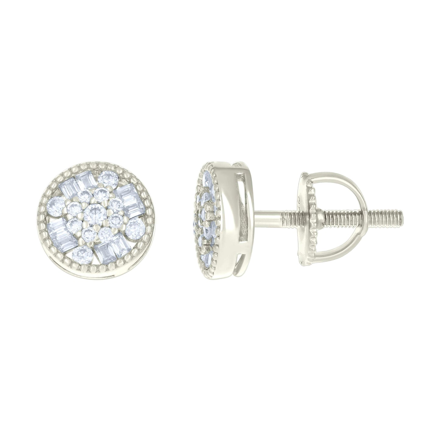 Sterling Silver Or Yellow-tone Womens 0.20ct Round 0.25ct Baguette Moissanite Fashion Stud Earrings