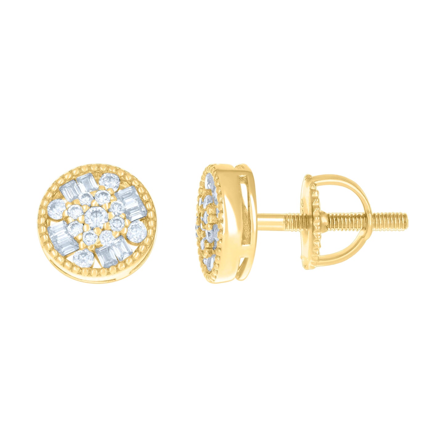 Sterling Silver Or Yellow-tone Womens 0.20ct Round 0.25ct Baguette Moissanite Fashion Stud Earrings