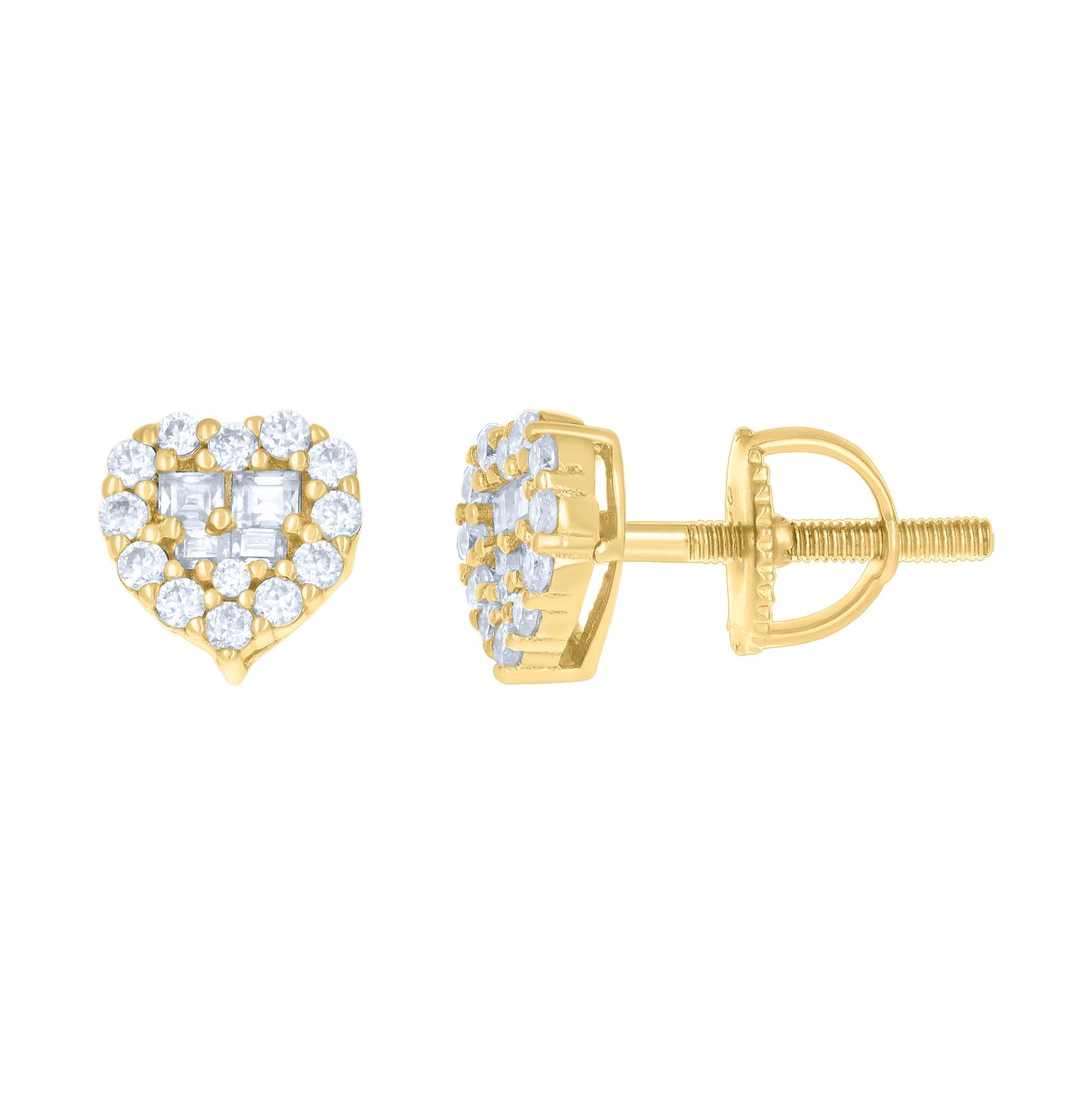 Sterling Silver Or Yellow-tone Womens 0.26ct Round 0.18ct Baguette Moissanite Love Heart Stud Earrings