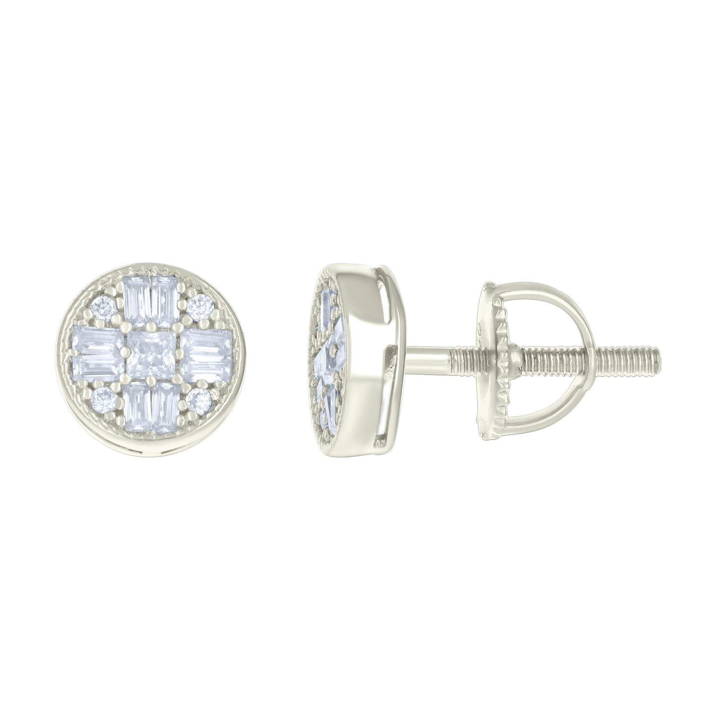 Sterling Silver Or Yellow-tone Womens 0.05ct Round 0.54ct Baguette Moissanite Fashion Stud Earrings