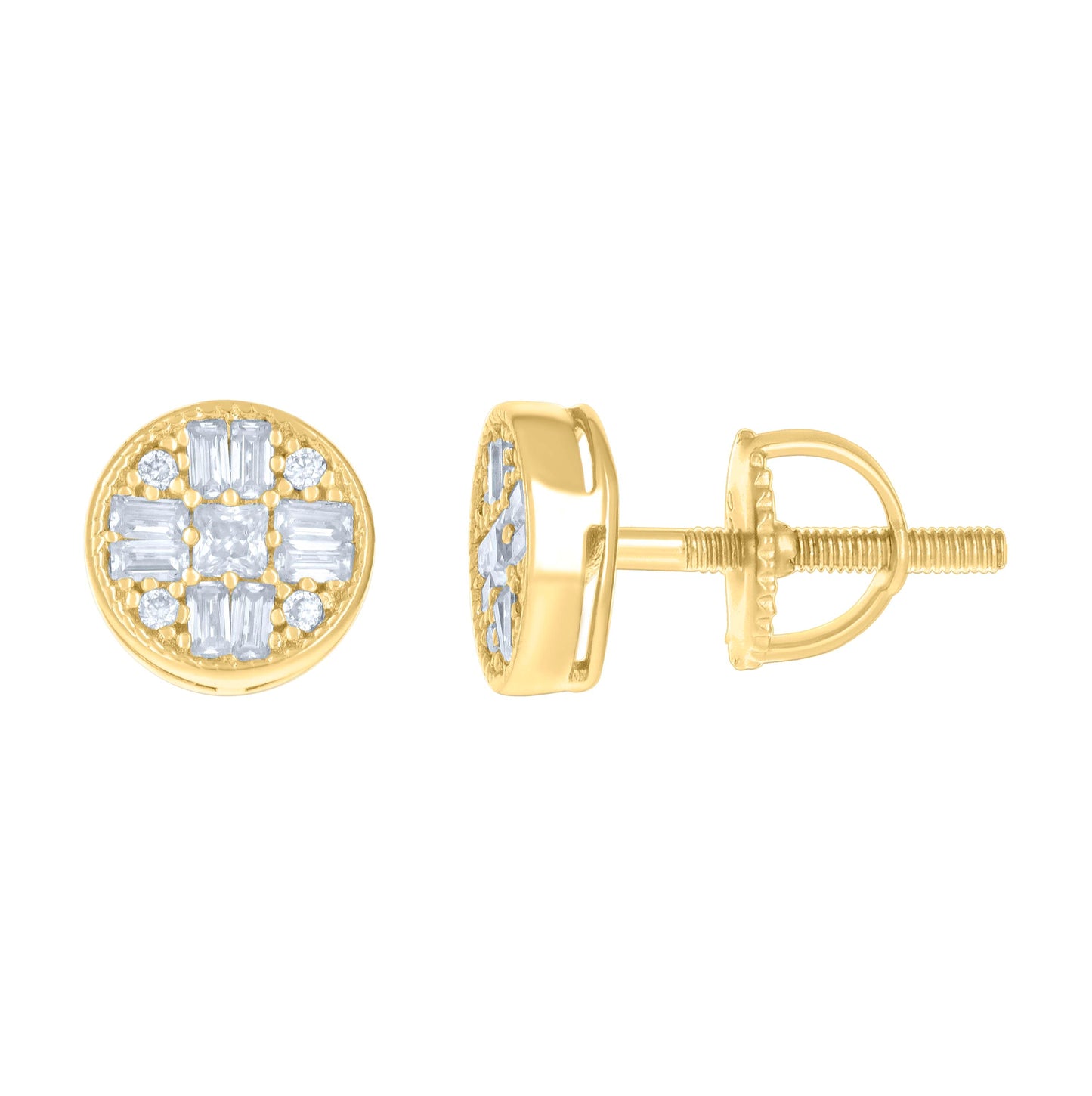 Sterling Silver Or Yellow-tone Womens 0.05ct Round 0.54ct Baguette Moissanite Fashion Stud Earrings
