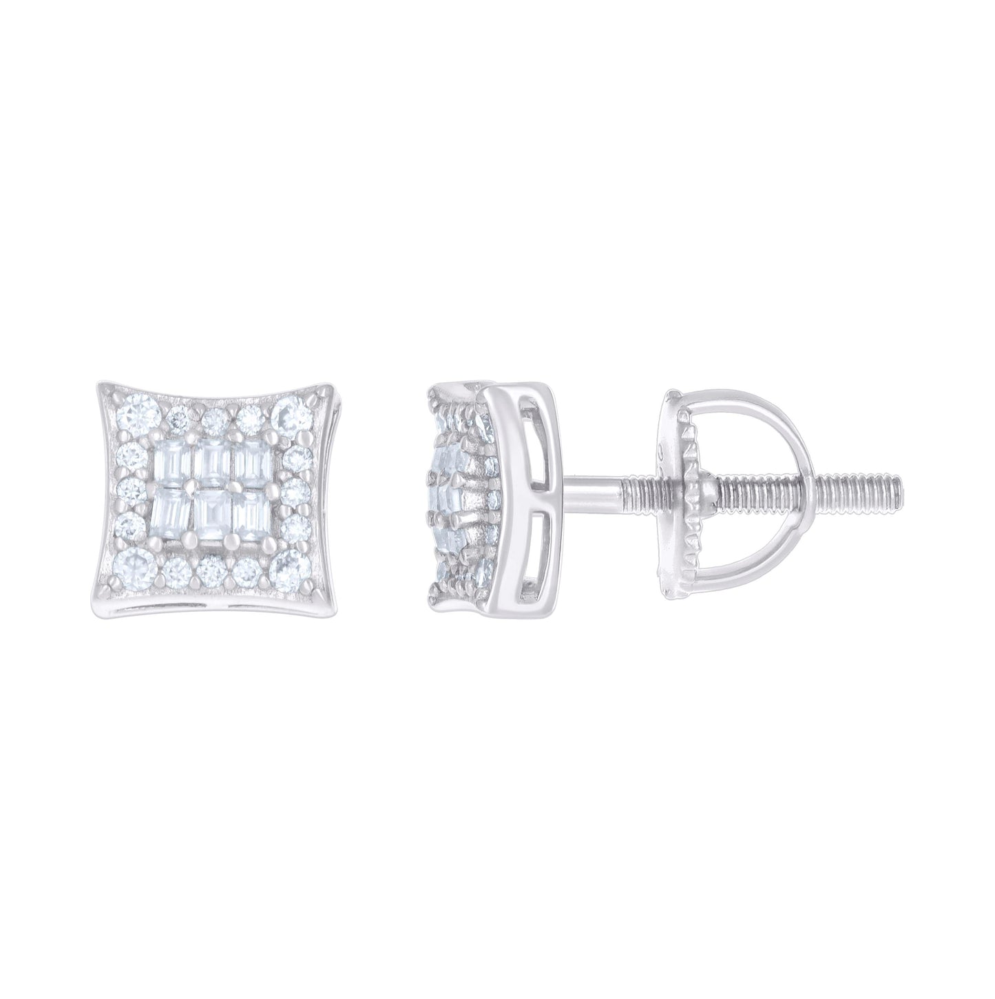 Sterling Silver Or Yellow-tone Womens 0.23ct Round 0.23ct Baguette Moissanite Square Fashion Stud Earrings