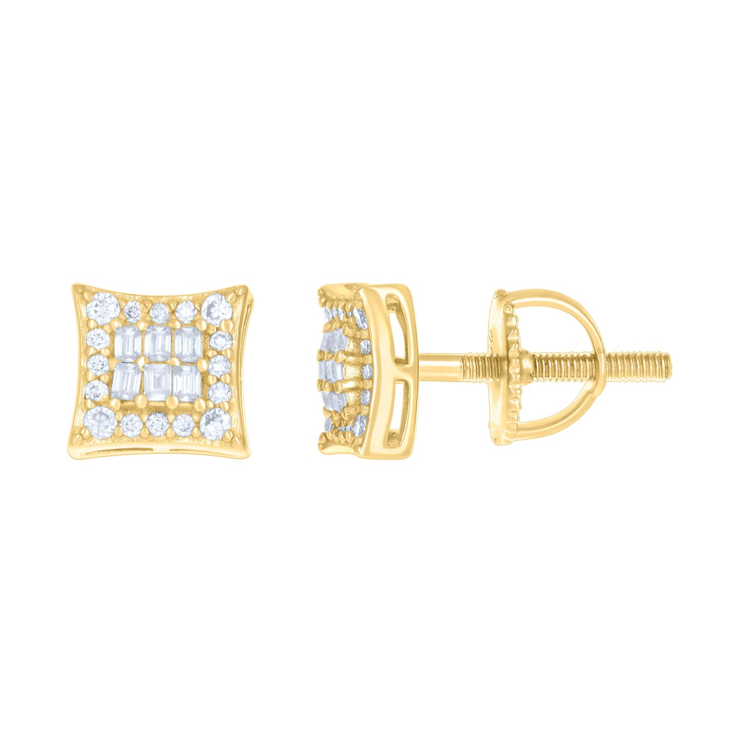 Sterling Silver Or Yellow-tone Womens 0.23ct Round 0.23ct Baguette Moissanite Square Fashion Stud Earrings