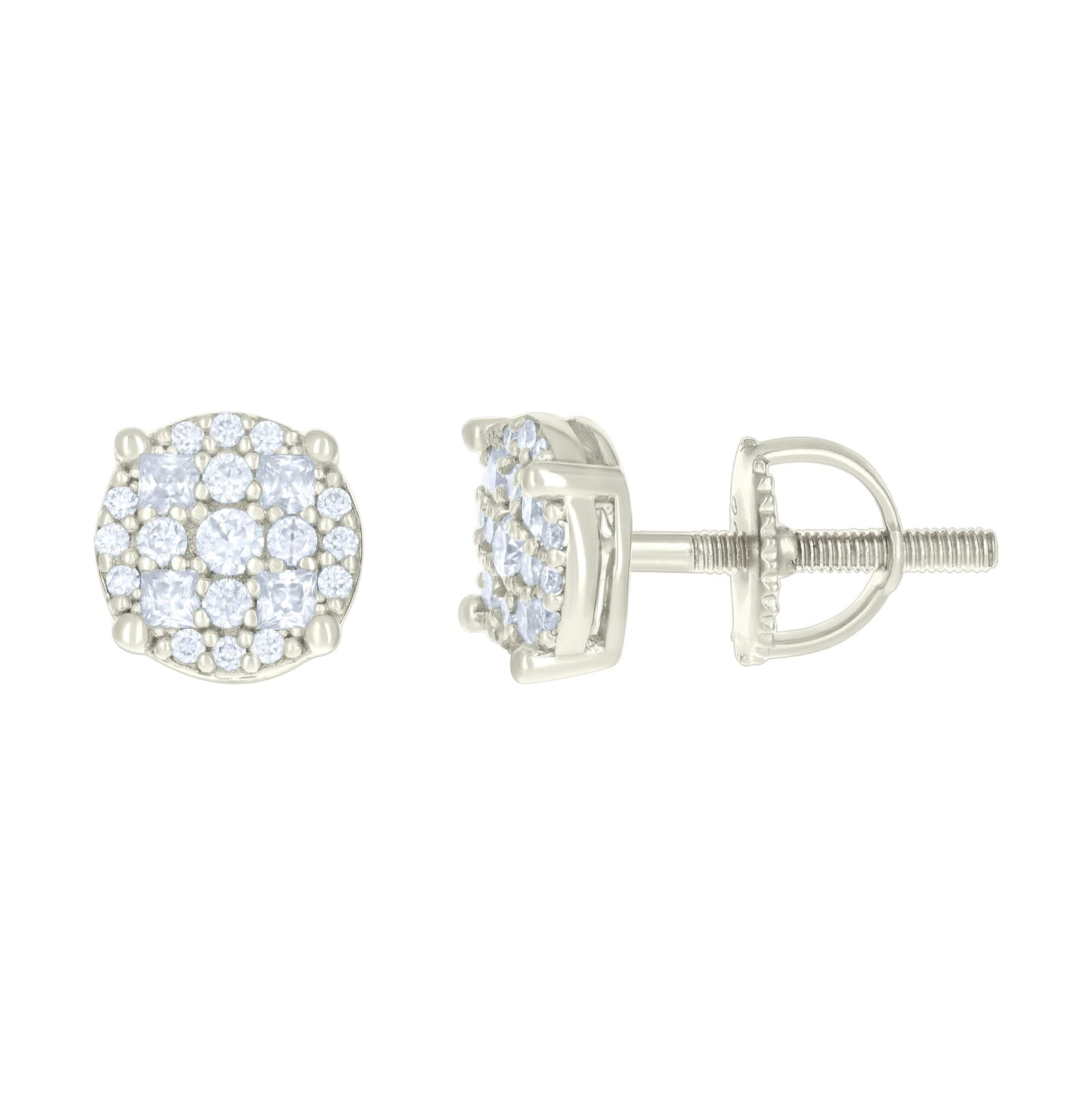 Sterling Silver Or Yellow-tone Womens 0.24ct Round 0.19ct Baguette Moissanite Fashion Stud Earrings