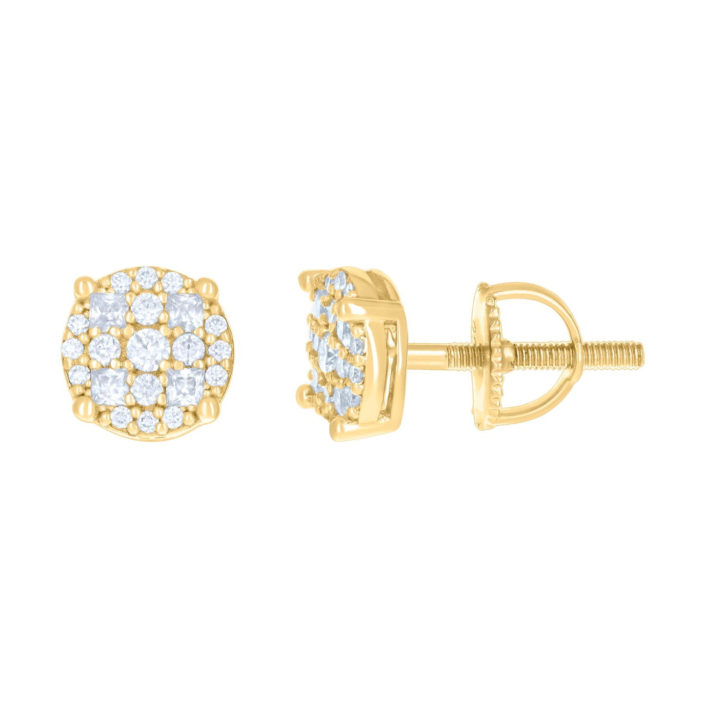 Sterling Silver Or Yellow-tone Womens 0.24ct Round 0.19ct Baguette Moissanite Fashion Stud Earrings