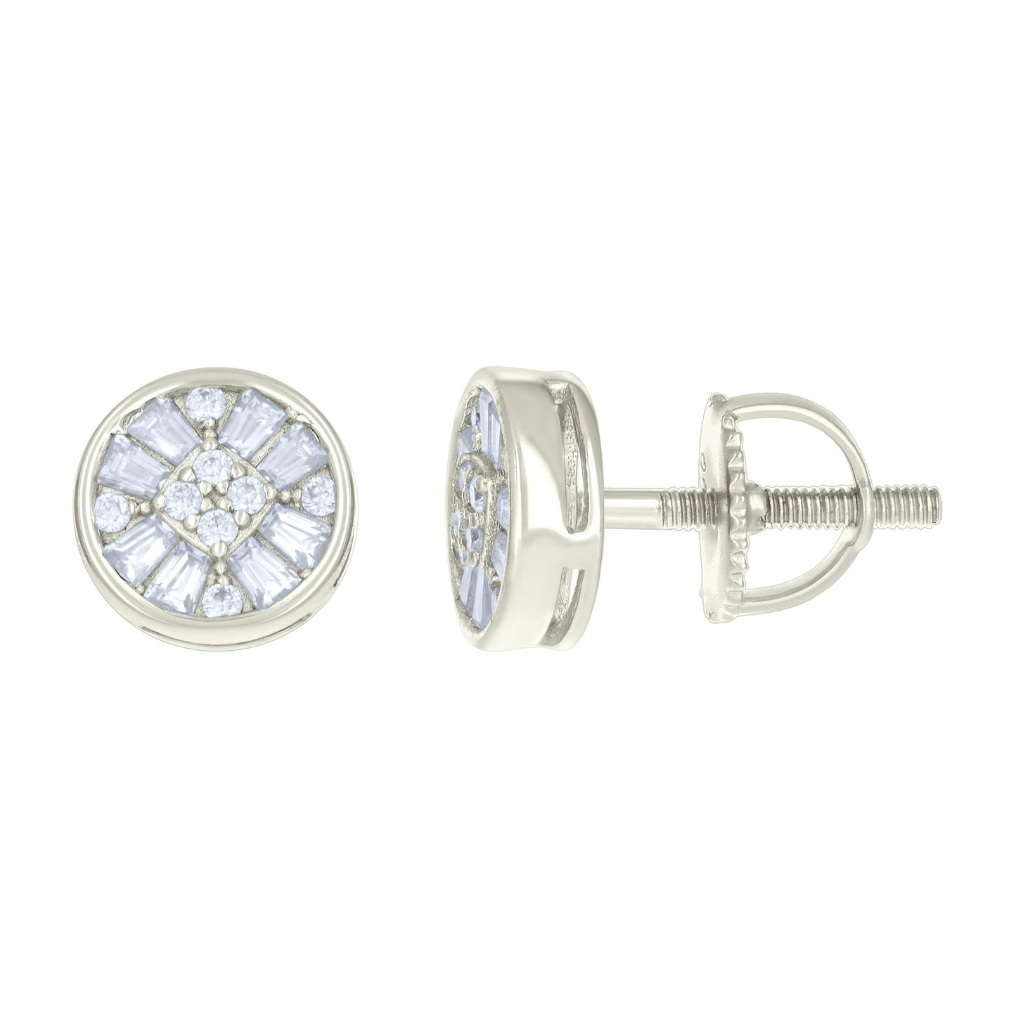 Sterling Silver Or Yellow-tone Womens 0.10ct Round 0.59ct Baguette Moissanite Fashion Stud Earrings
