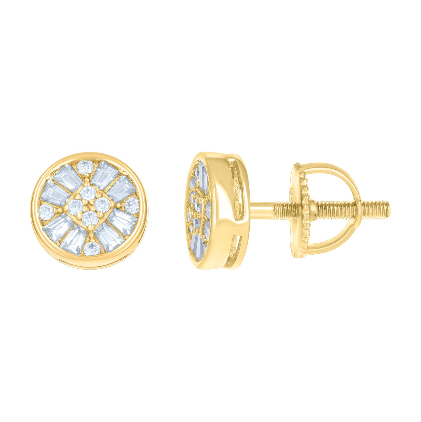 Sterling Silver Or Yellow-tone Womens 0.10ct Round 0.59ct Baguette Moissanite Fashion Stud Earrings