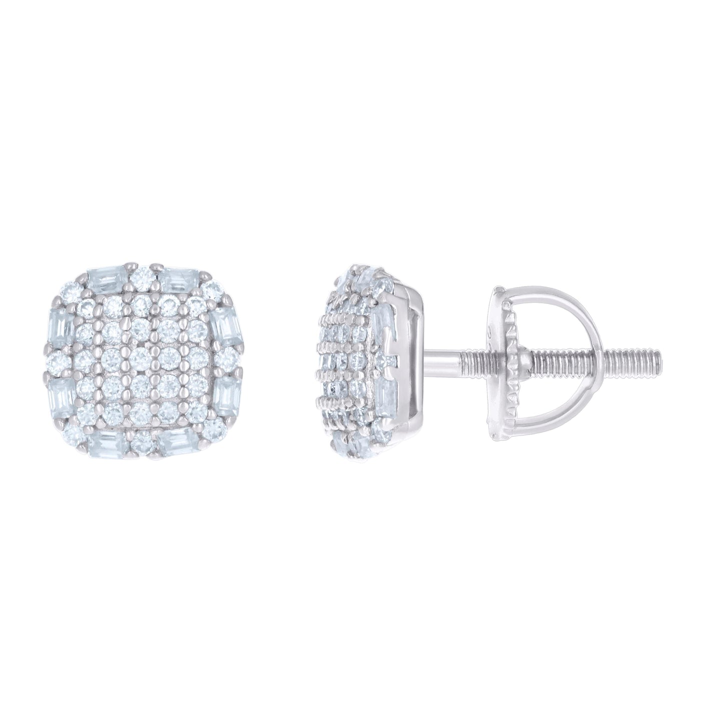 Sterling Silver Or Yellow-tone Womens 0.29ct Round 0.30ct Baguette Moissanite Square Fashion Stud Earrings