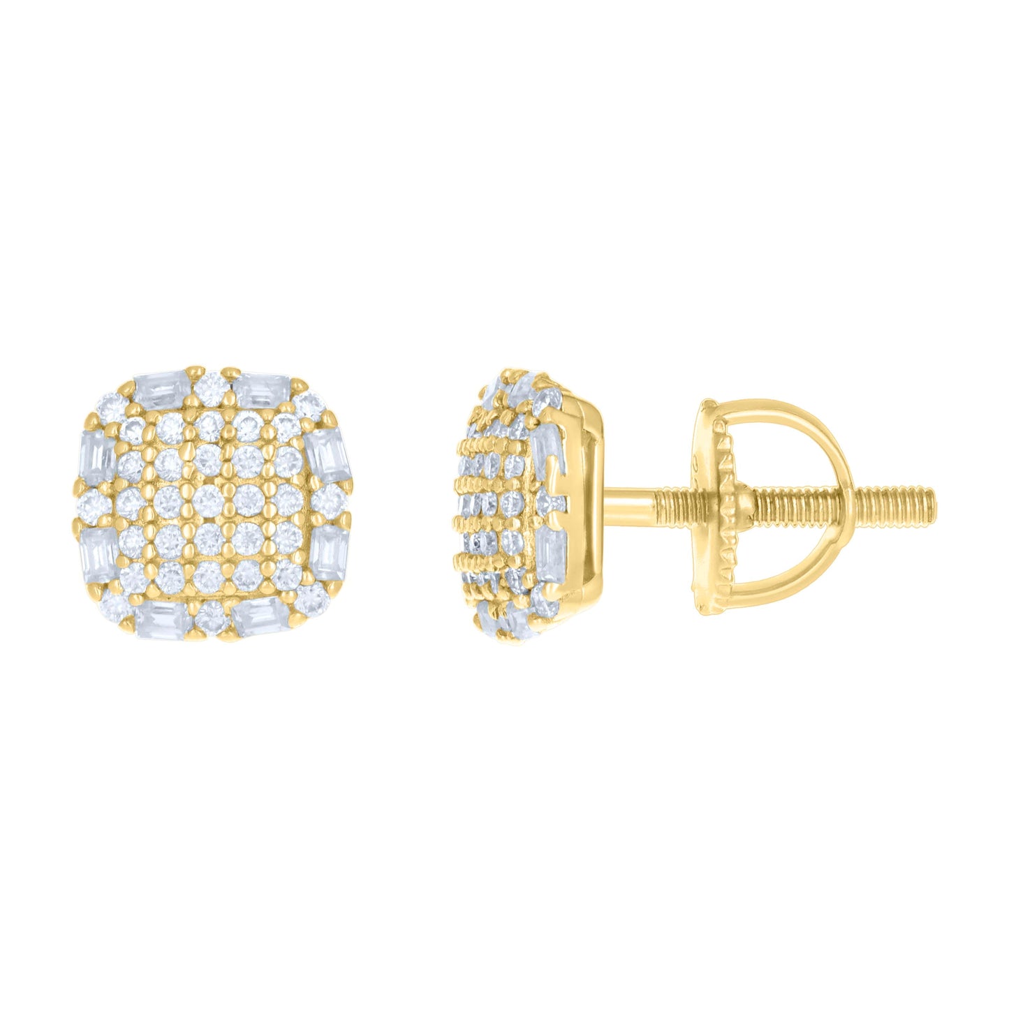 Sterling Silver Or Yellow-tone Womens 0.29ct Round 0.30ct Baguette Moissanite Square Fashion Stud Earrings