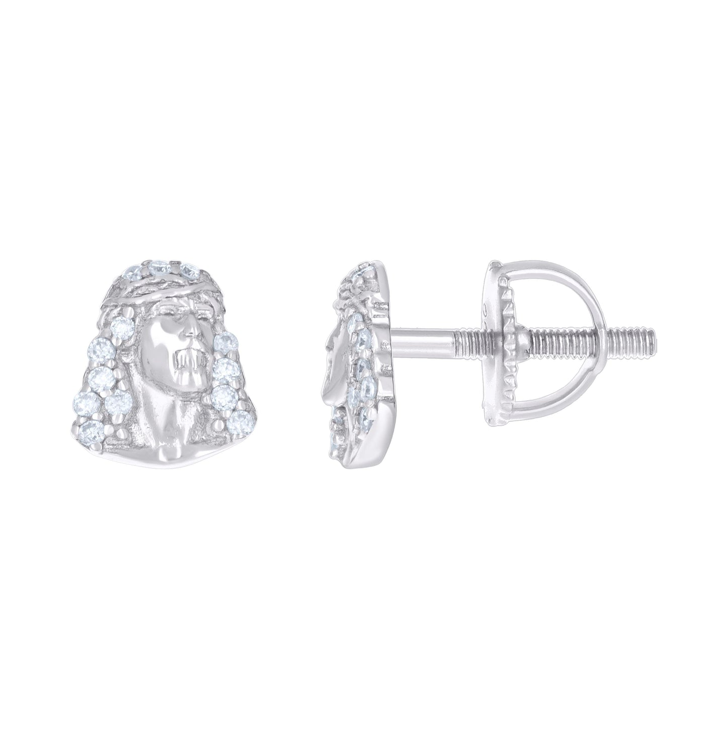 Sterling Silver Or Yellow-tone Womens 0.13ct Moissanite Jesus Religious Stud Earrings