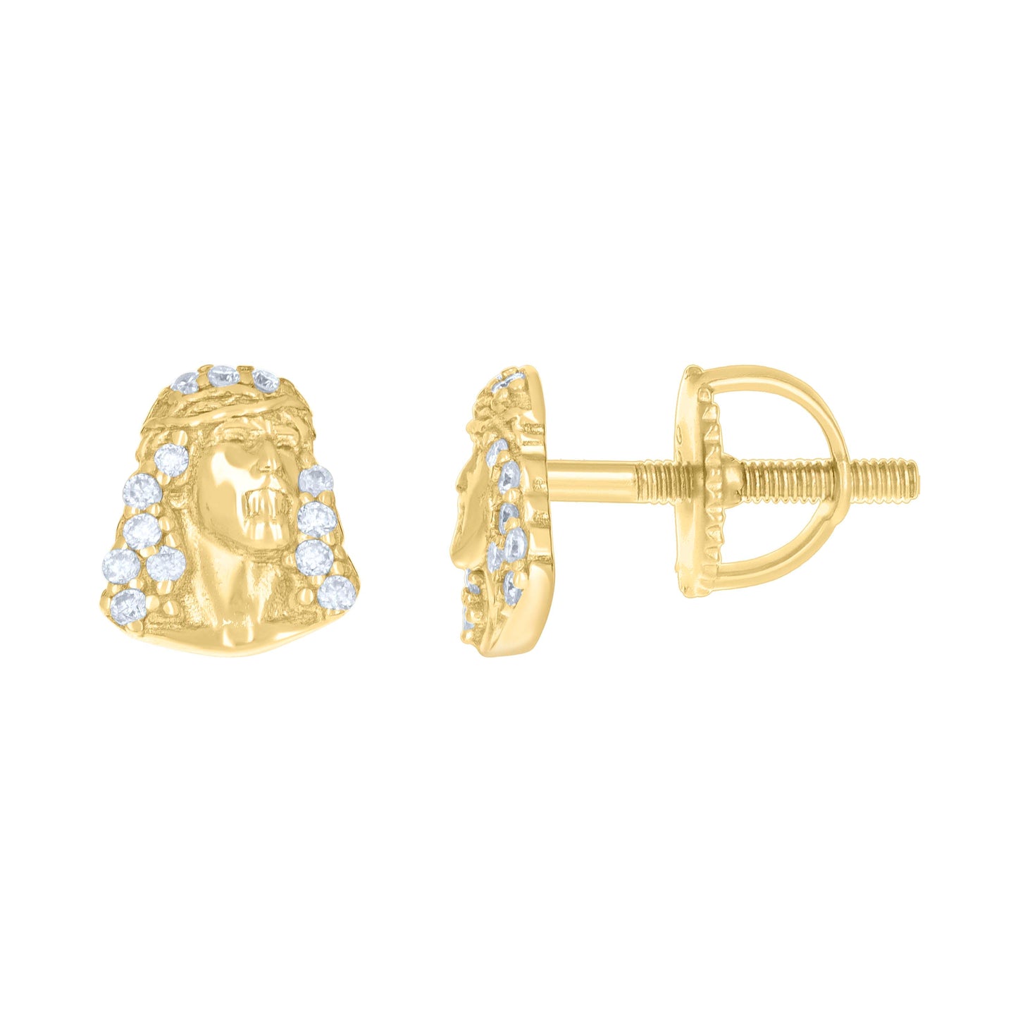 Sterling Silver Or Yellow-tone Womens 0.13ct Moissanite Jesus Religious Stud Earrings
