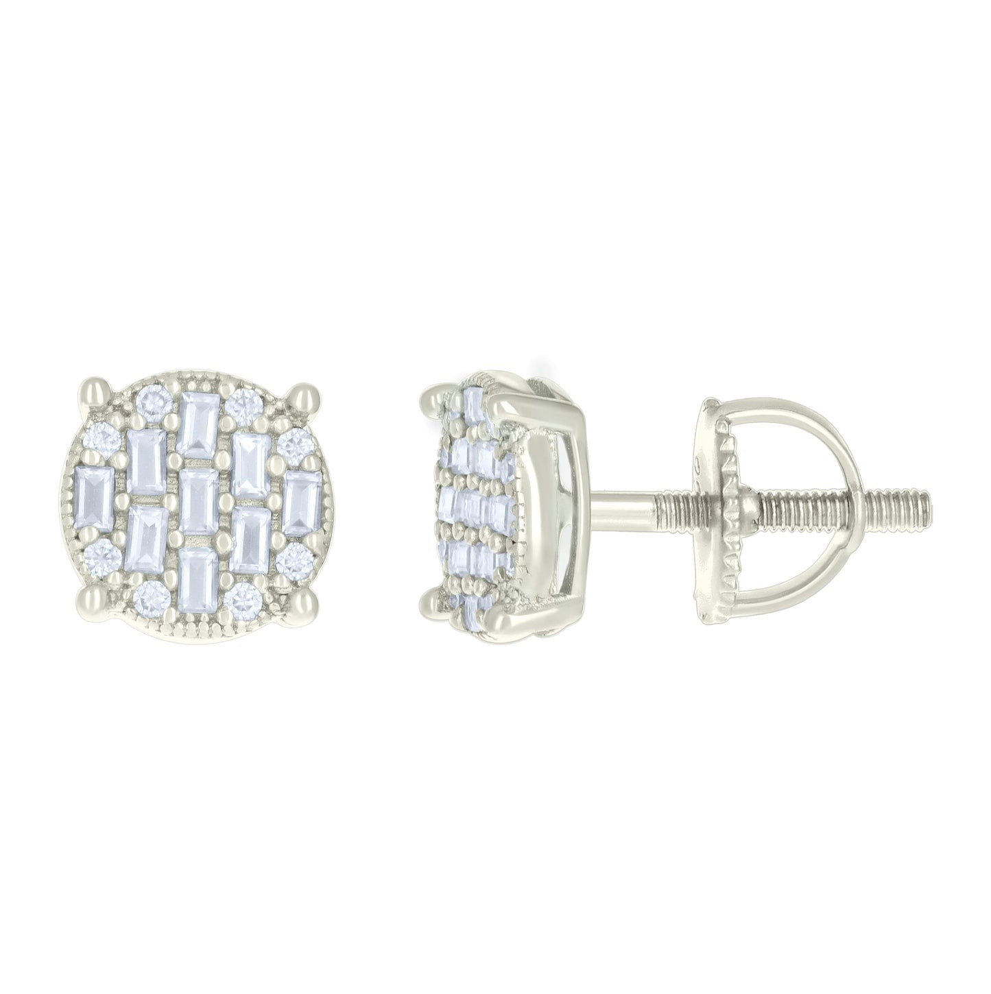 Sterling Silver Or Yellow-tone Womens 0.08ct Round 0.51ct Baguette Moissanite Fashion Stud Earrings