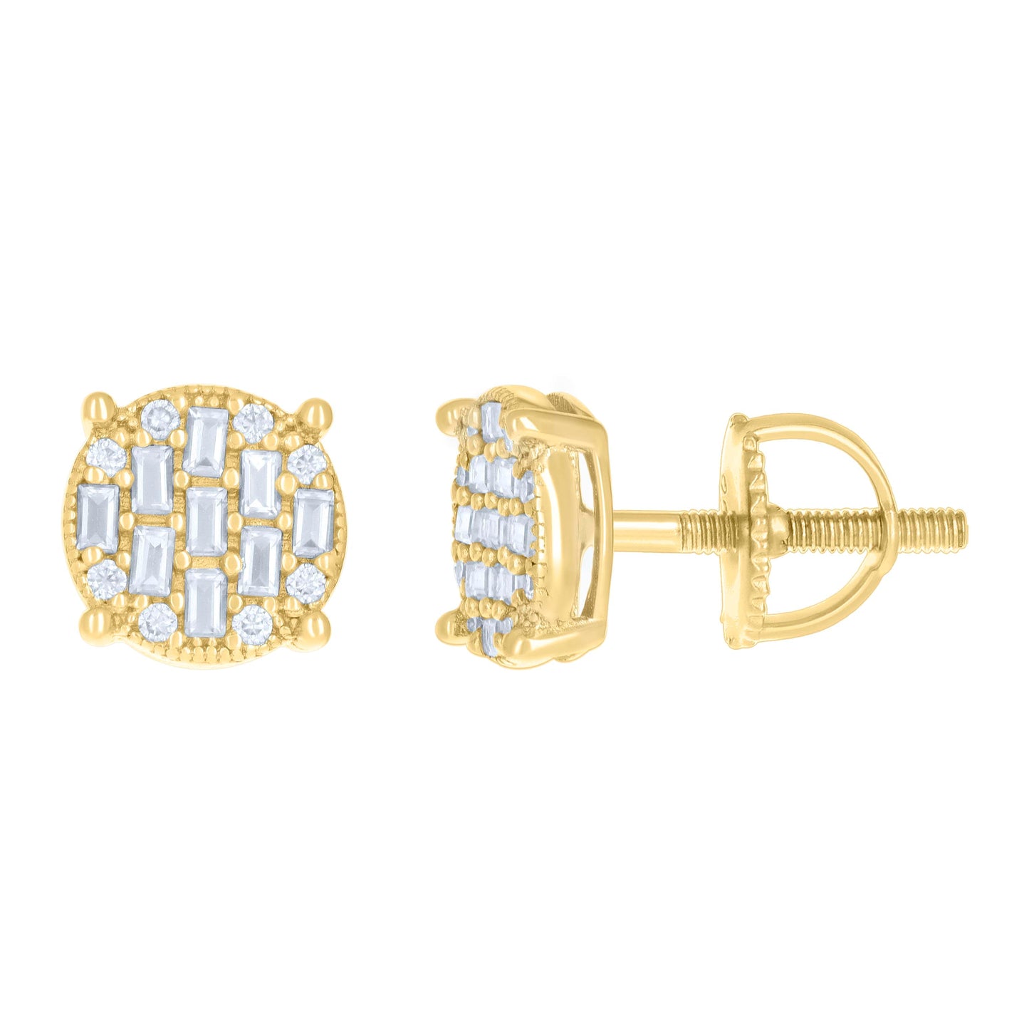 Sterling Silver Or Yellow-tone Womens 0.08ct Round 0.51ct Baguette Moissanite Fashion Stud Earrings