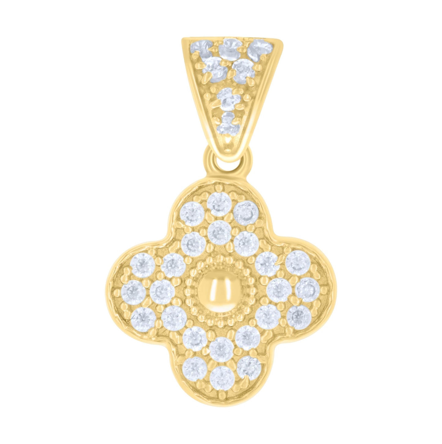 14K Yellow Gold Womens Cubic-Zirconia Clover Good Luck Charm Pendant