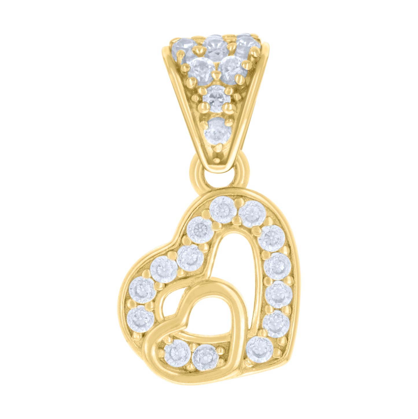 14K Yellow Gold Womens Cubic-Zirconia Double Heart Fashion Charm Pendant