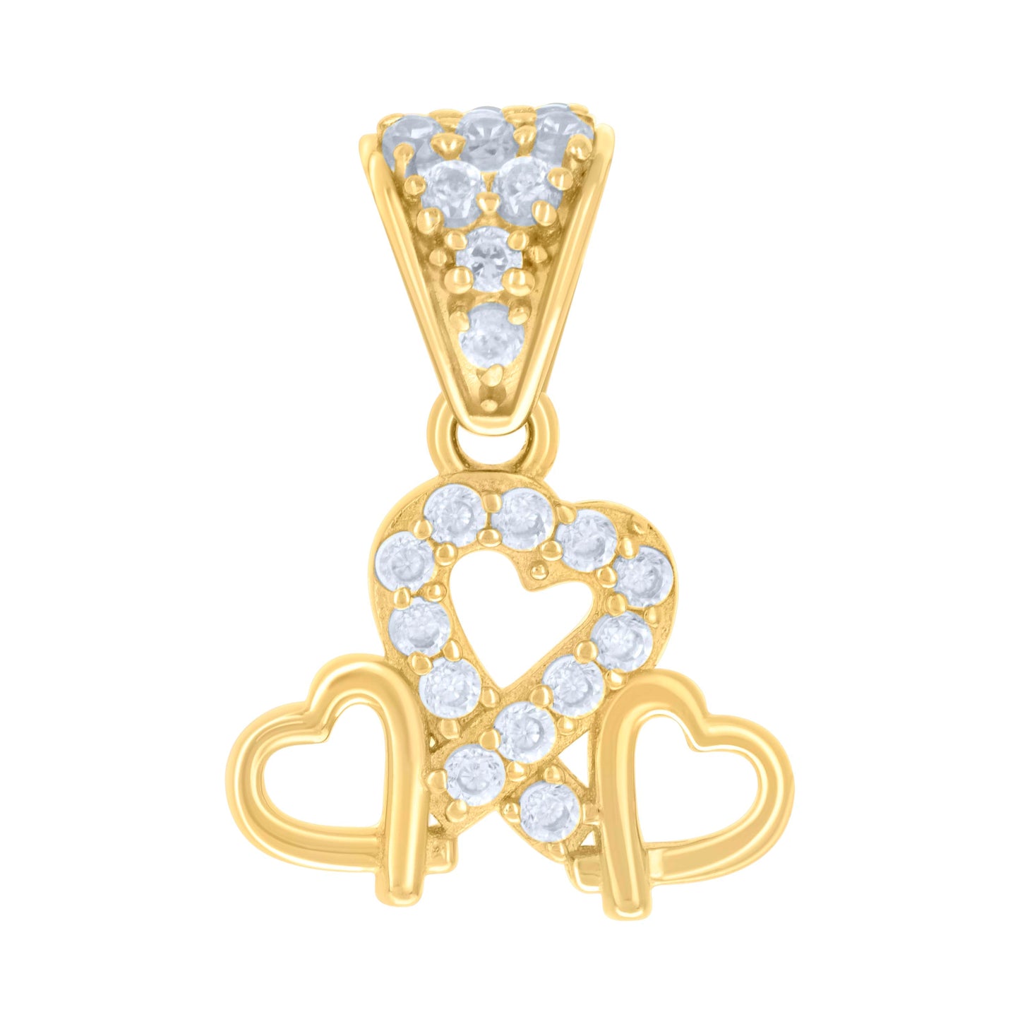 14K Yellow Gold Womens Cubic-Zirconia Hearts Charm Pendant