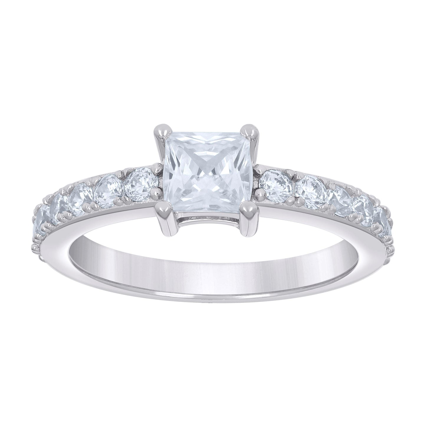 Sterling Silver Women's Princess-Cut Round Cubic-Zirconia Bridal Anniversary Engagement Wedding Ring