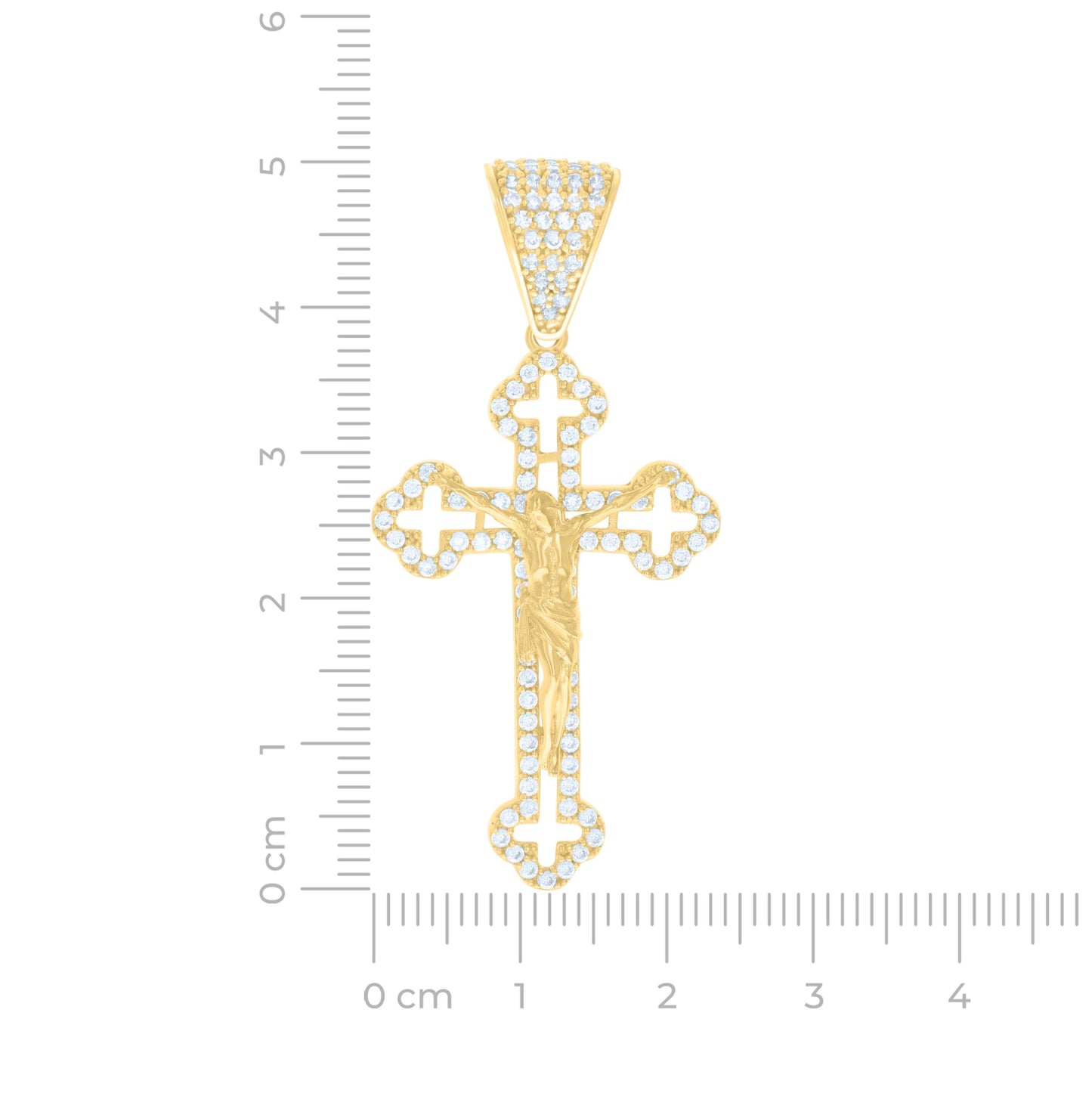 14K Yellow Gold Mens Cubic-Zirconia Crucifix Cross Religious Charm Pendant