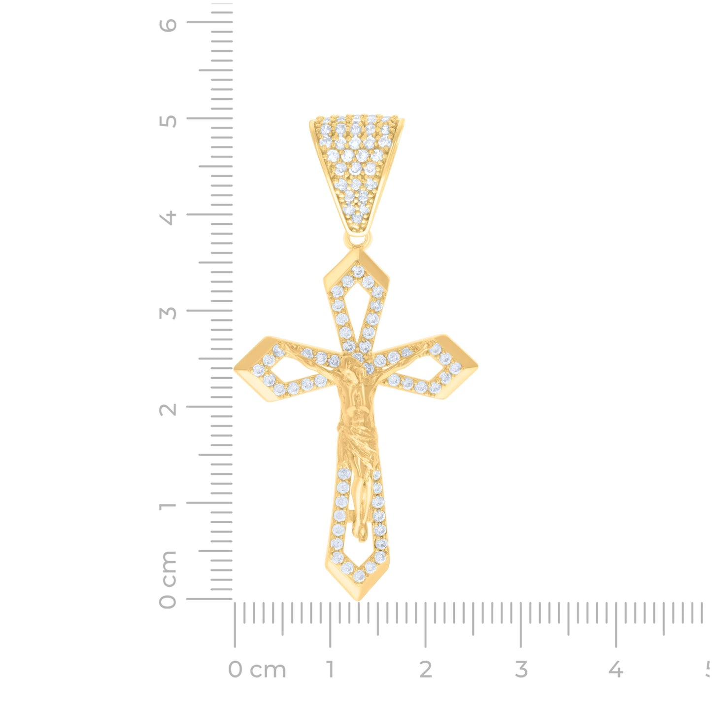 14K Yellow Gold Mens Cubic-Zirconia Crucifix Cross Religious Charm Pendant