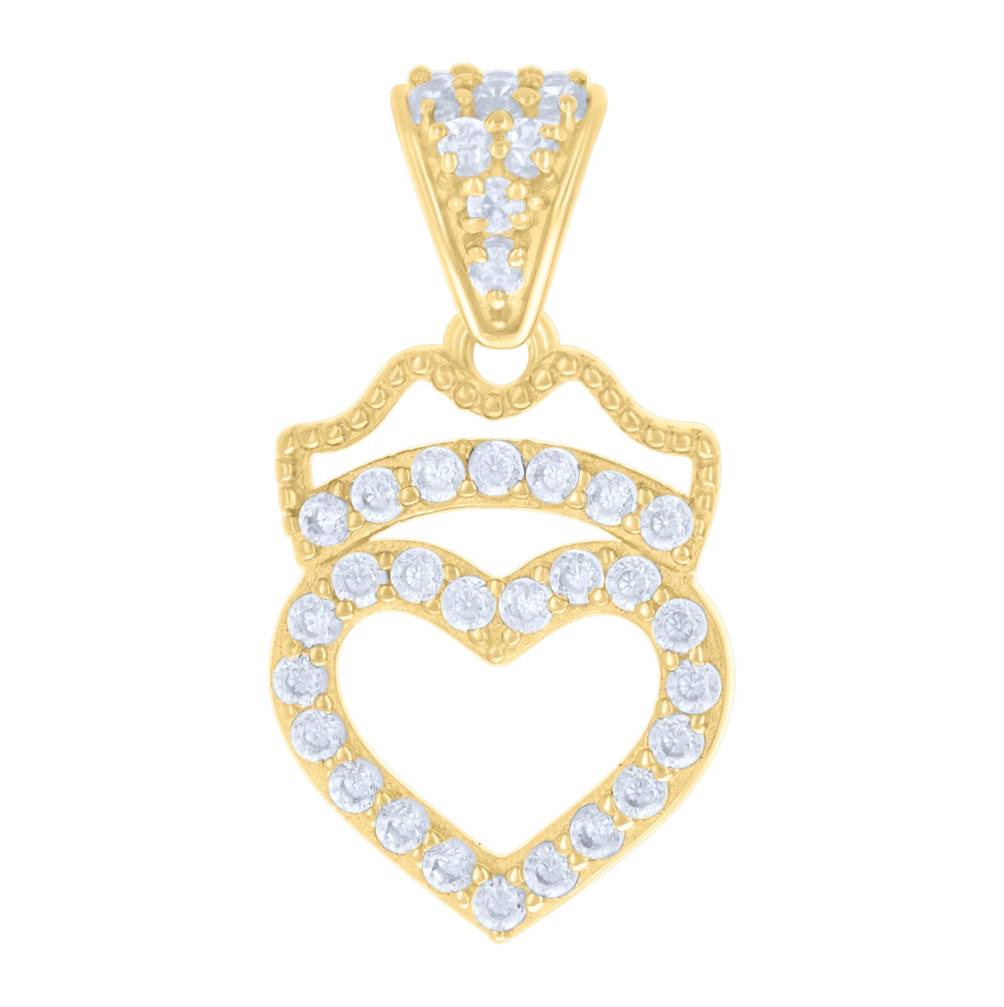 14K Yellow Gold Womens Cubic-Zirconia Crown Heart Charm Pendant