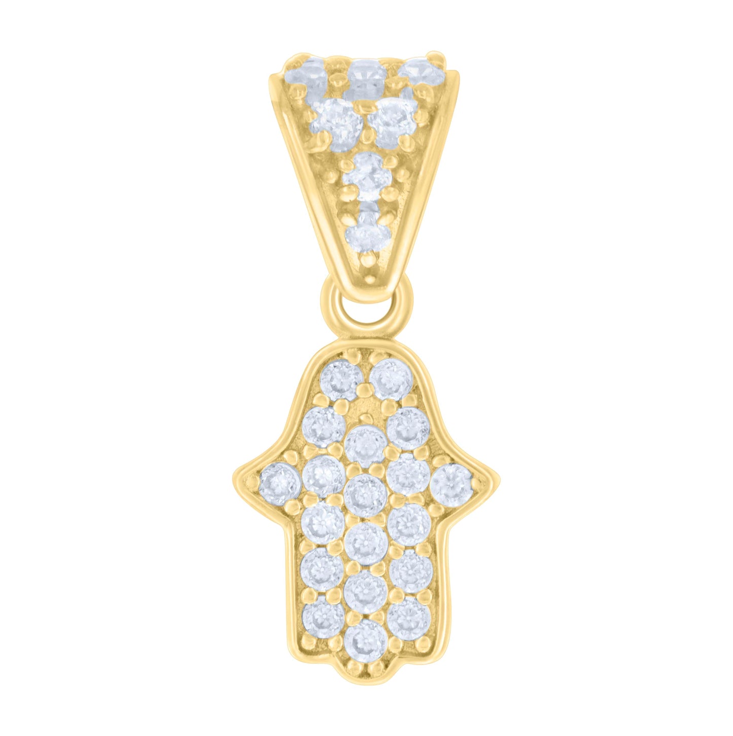 14K Yellow Gold Womens Cubic-Zirconia Hamsa Symbol Religious Charm Pendant