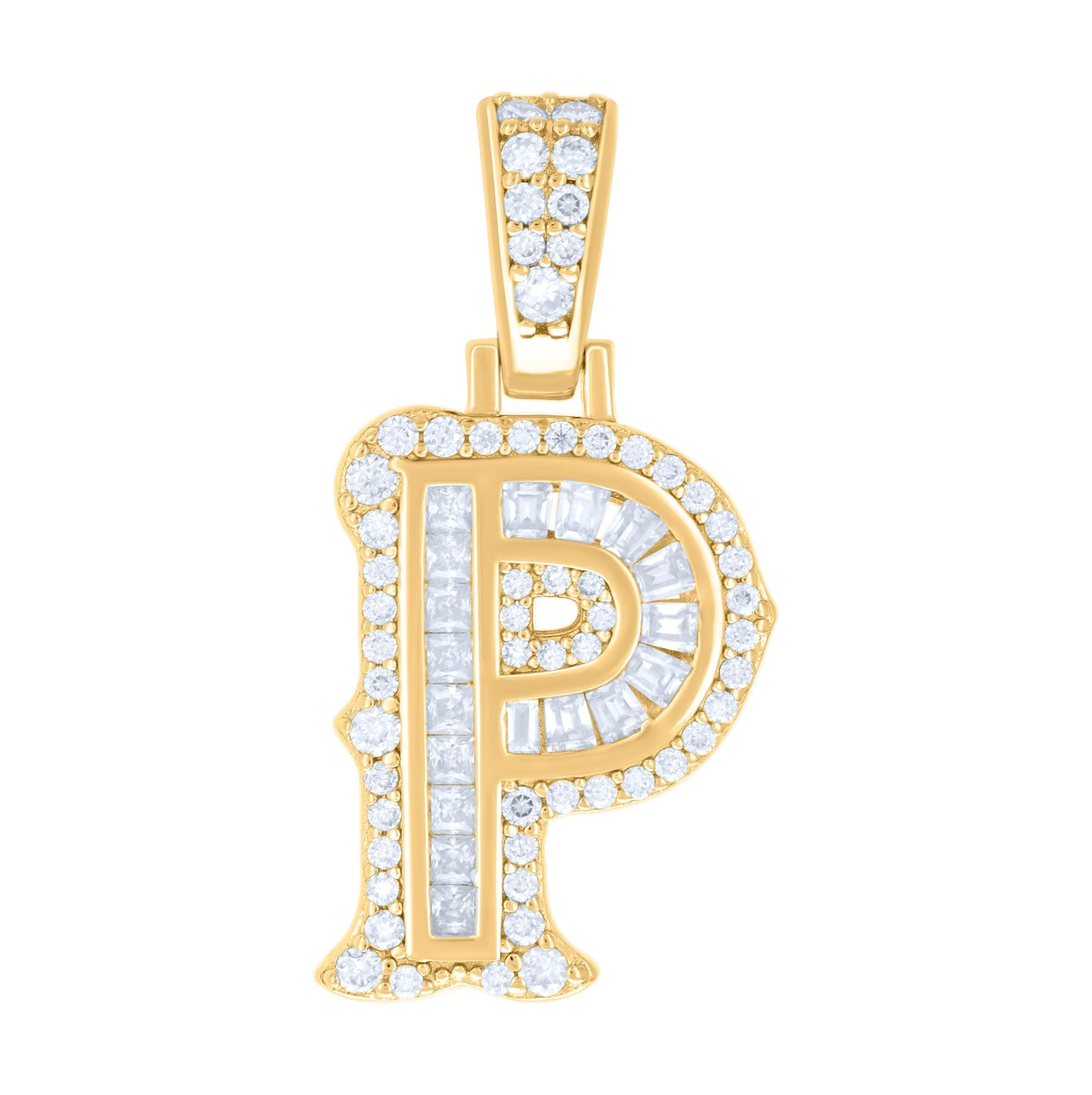 Sterling Silver Or Yellow-tone Unisex Baguette Round Moissanite 0.59ct Initial Alphabet Charm Pendant