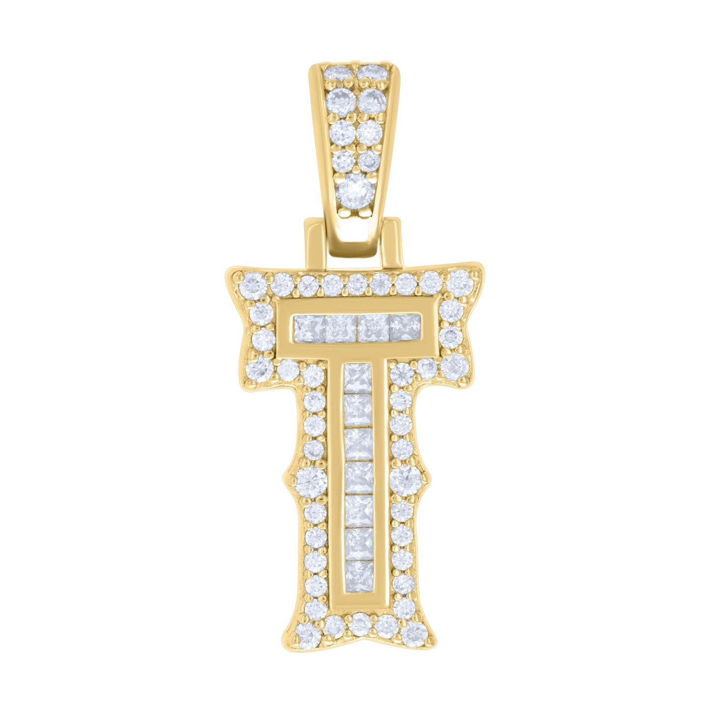 Sterling Silver Or Yellow-tone Unisex Baguette Round Moissanite 0.59ct Initial Alphabet Charm Pendant